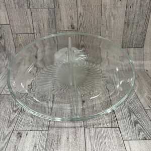 Vintage Depression Glass Clear Divided Serving Dish Sunburst Pattern Relish Tray